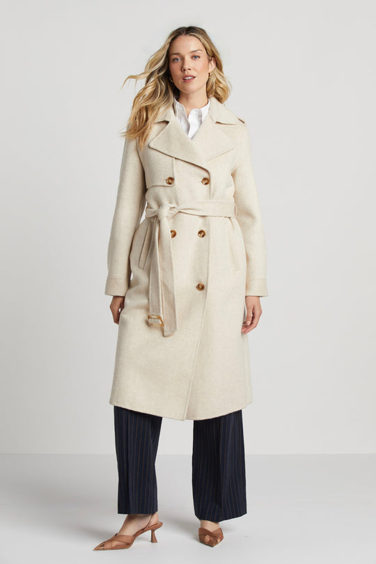 R&B | Damen Wolljacke mit doppelter Knopfreihe und abnehmbarem Gürtel und Sturmklappe