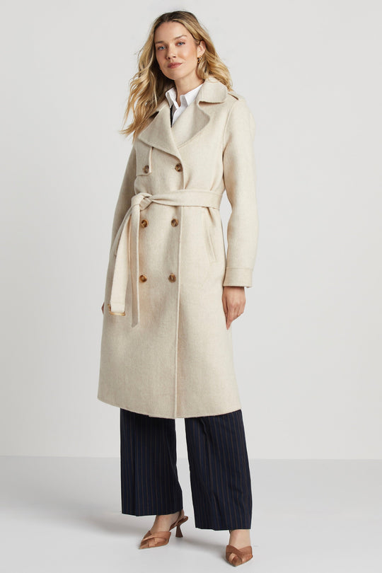 R&B | Damen Wolljacke mit doppelter Knopfreihe und abnehmbarem Gürtel und Sturmklappe