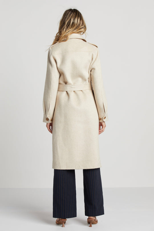 R&B | Damen Wolljacke mit doppelter Knopfreihe und abnehmbarem Gürtel und Sturmklappe