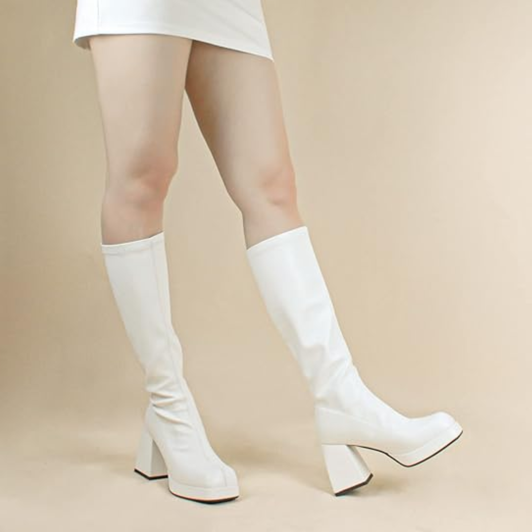 Leder-Plateau-Stiefel mit Blockabsatz - Ursula R&B