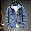 R&B | Langärmelig Kapuze Denim Jacke mit Schaltflächen