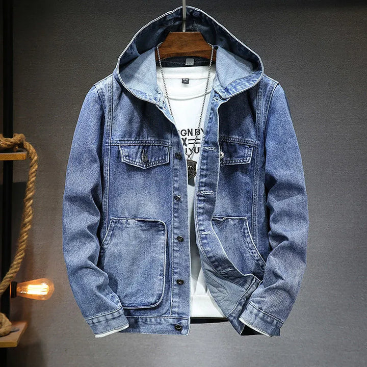 R&B | Langärmelig Kapuze Denim Jacke mit Schaltflächen