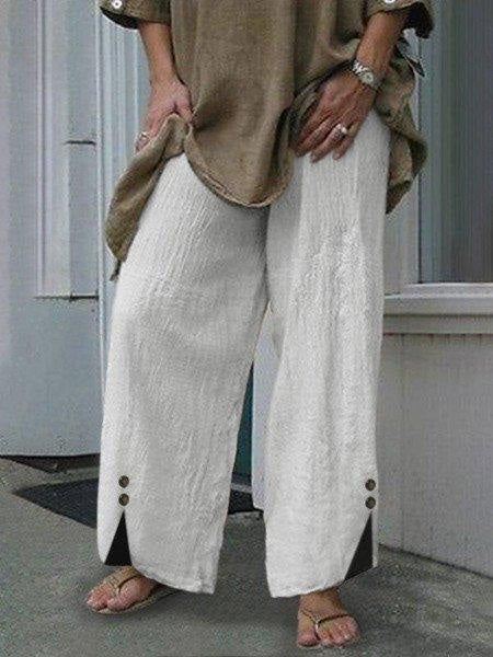 R&B | Frauen Hosen Lose Einfarbig Knopf Schlitze Hosen