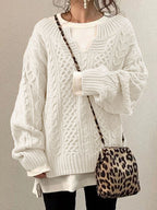 R&B | Kabelstrickpullover - Damen Herbst Grobstrickpullover mit Schlitzkragen
