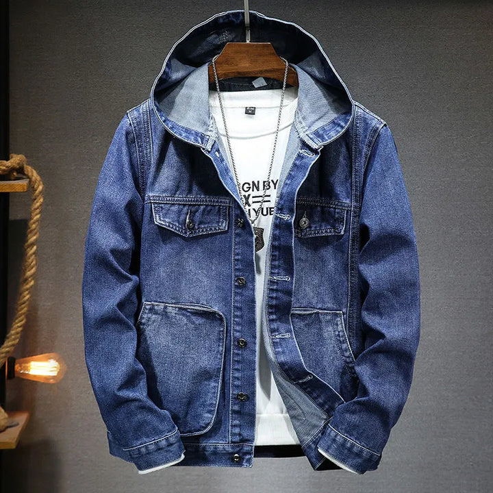 R&B | Langärmelig Kapuze Denim Jacke mit Schaltflächen