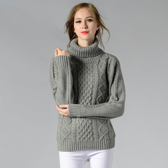 R&B | Damen Rollkragenpullover mit langen Ärmeln und Kabelstrick