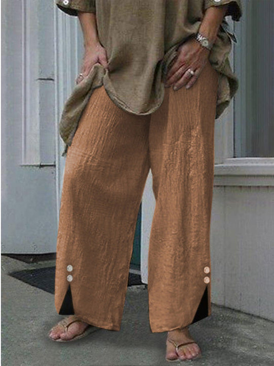 R&B | Frauen Hosen Lose Einfarbig Knopf Schlitze Hosen