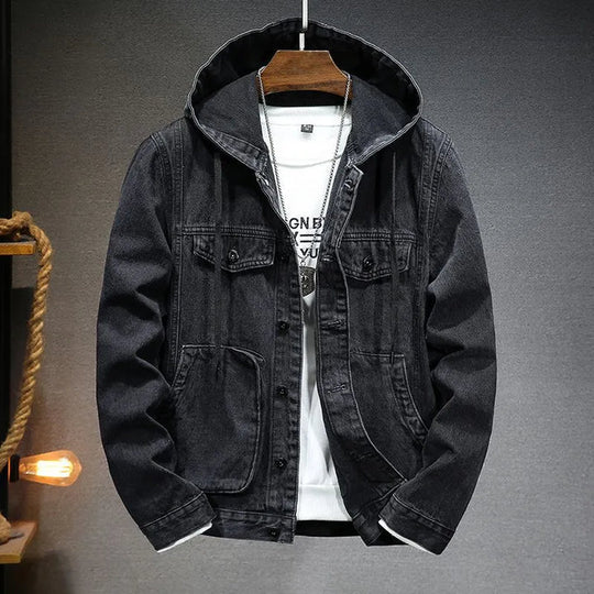 R&B | Langärmelig Kapuze Denim Jacke mit Schaltflächen
