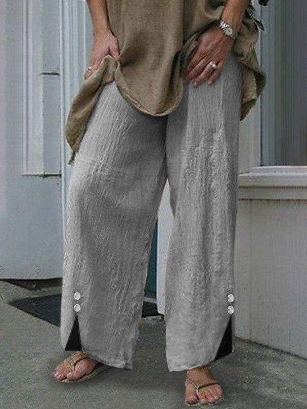 R&B | Frauen Hosen Lose Einfarbig Knopf Schlitze Hosen