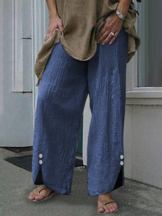 R&B | Frauen Hosen Lose Einfarbig Knopf Schlitze Hosen