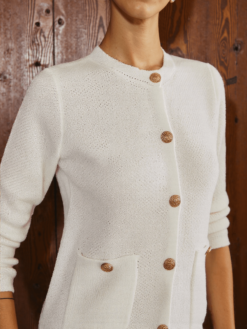 R&B | Cardigan - Damen Herbst Weiß Strickcardigan mit Metallknöpfen