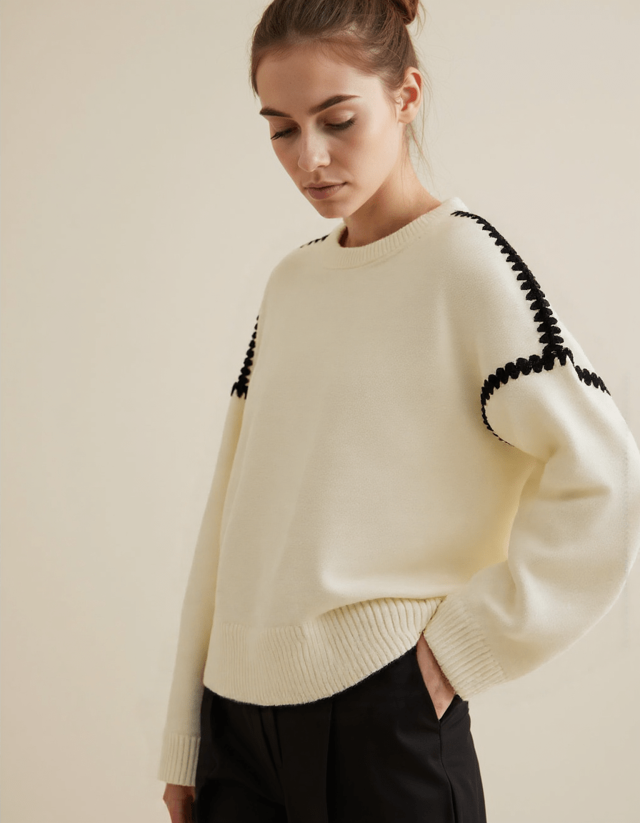 R&B | Pullover - Damen Herbst bestickter Strickpullover