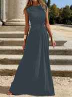Damenmode Elegante Langarm Revers V-Ausschnitt Solide Farbe Party Maxikleid