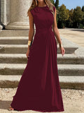 Damenmode Elegante Langarm Revers V-Ausschnitt Solide Farbe Party Maxikleid