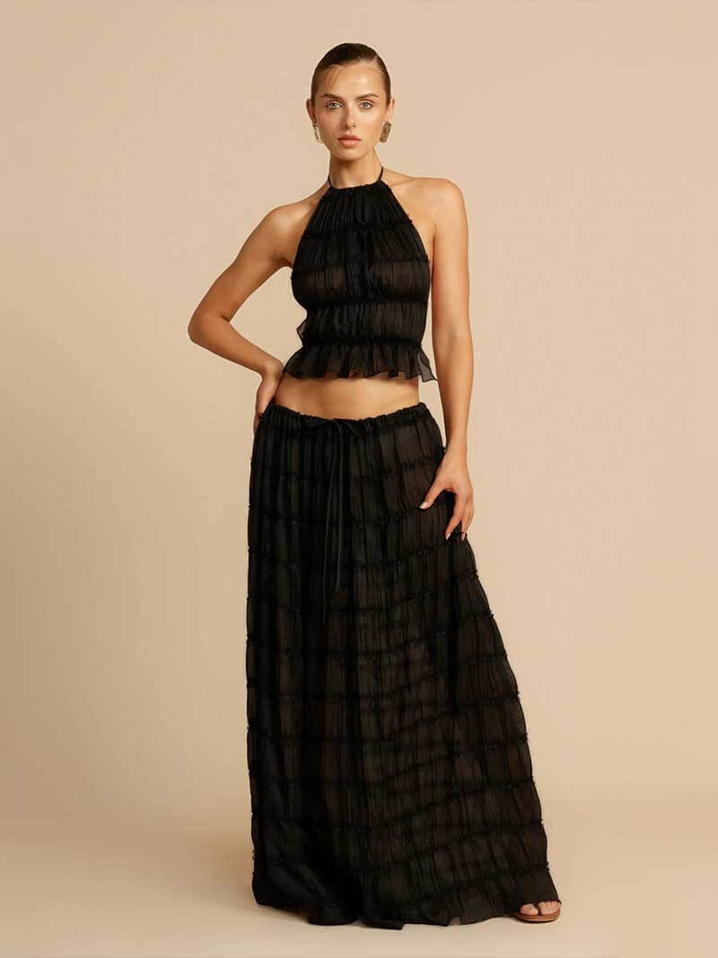 R&B | Damen Rückenausschnitt Oberteil und langer Rock Set Stylisch