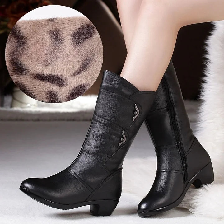 R&B | Damen Trendige Legere Pu Leder Schwarze Stiefel