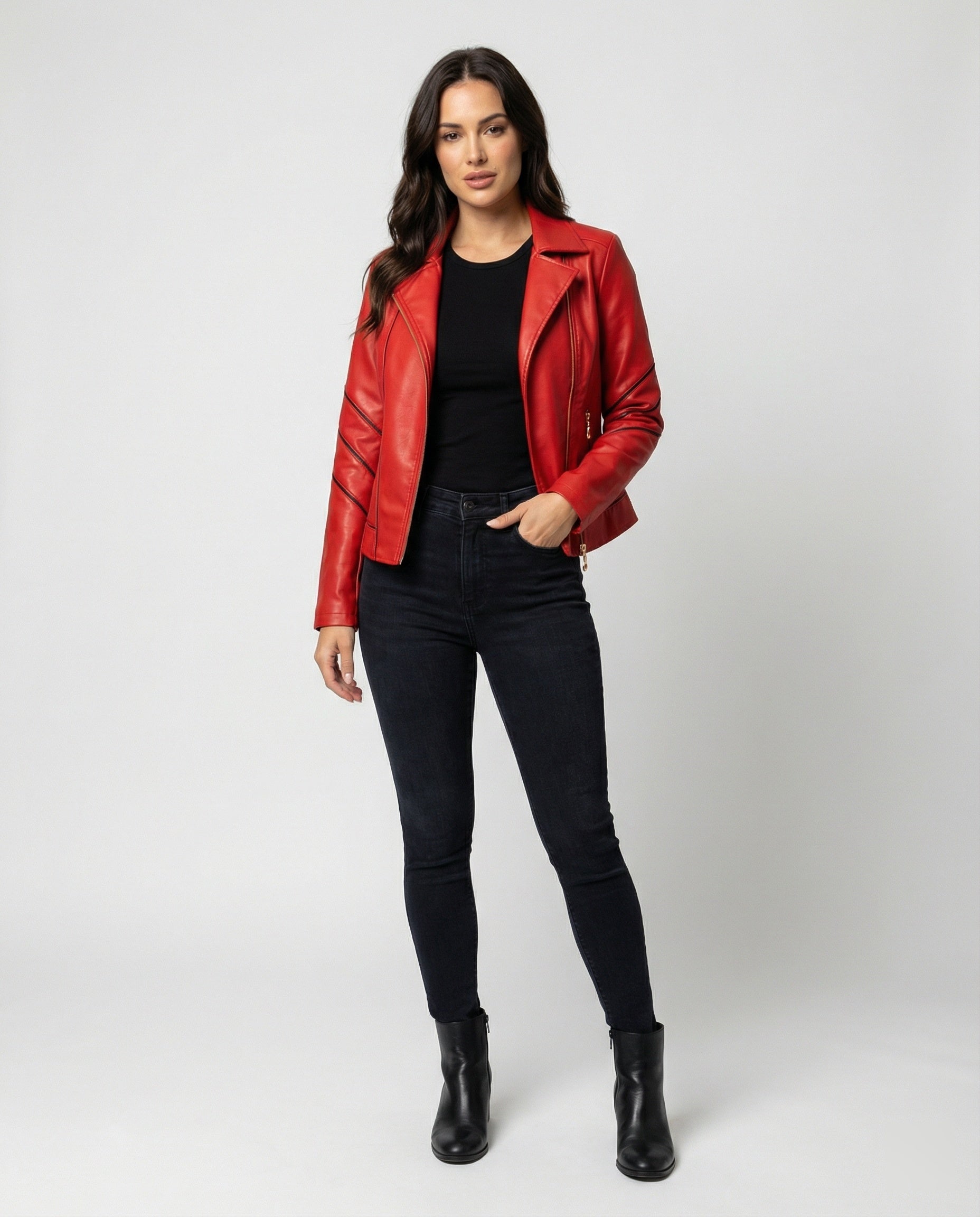 R&B | Echtes Schaffell Asymmetrische Slim Fit Motorrad jacke