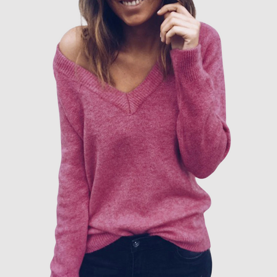 R&B | Strickpullover mit V-Ausschnitt und Lockerer Halslinie