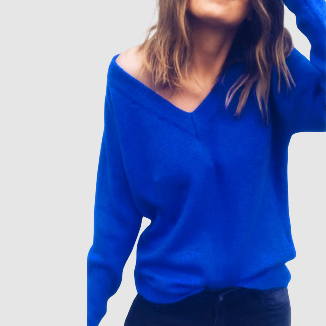 R&B | Strickpullover mit V-Ausschnitt und Lockerer Halslinie