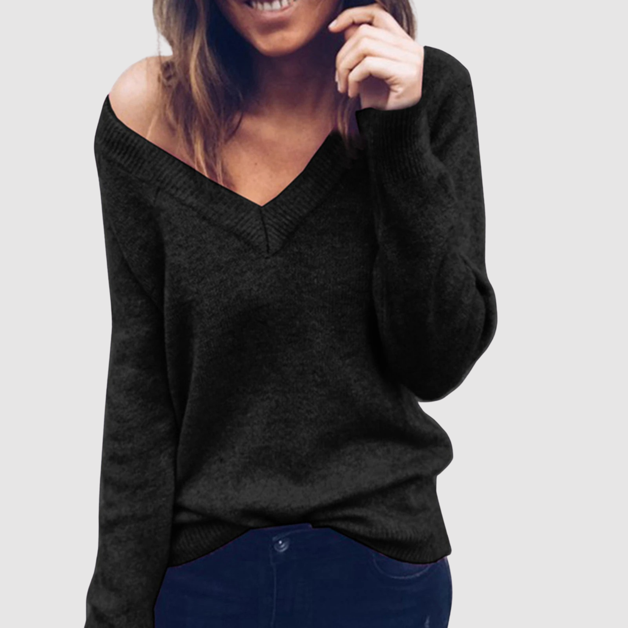 R&B | Strickpullover mit V-Ausschnitt und Lockerer Halslinie