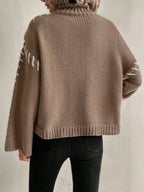 R&B | Damen Patchwork Strickpullover mit Kontrastierenden Farben und Rollkragen