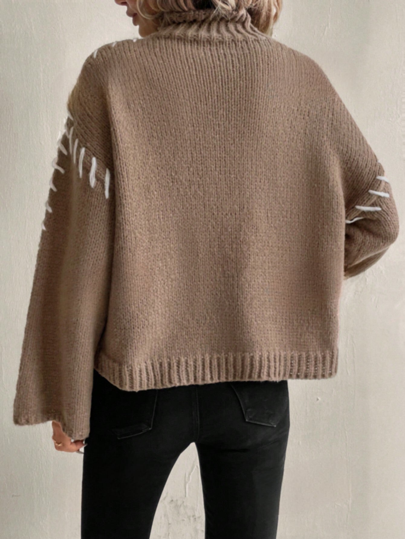 R&B | Damen Patchwork Strickpullover mit Kontrastierenden Farben und Rollkragen