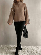 R&B | Damen Patchwork Strickpullover mit Kontrastierenden Farben und Rollkragen