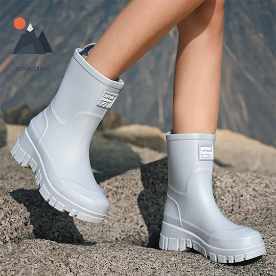 R&B | Damen Chelsea wasserdichte Stiefel mit Blockabsatz & gemusterter Sohle