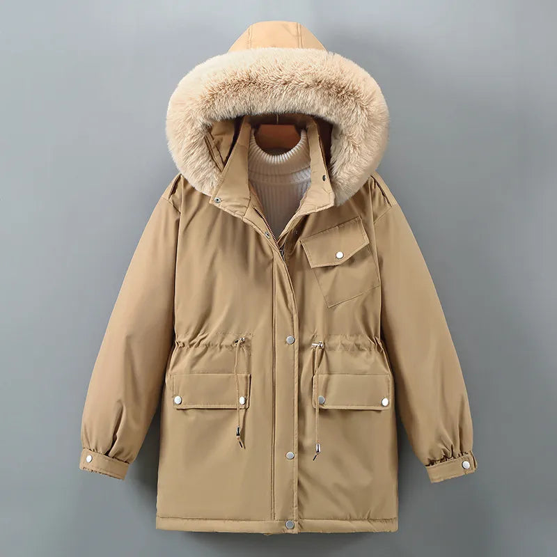 R&B | Winterjacke - gesteppte Jacke mit Kapuze, Pelzkragen und weichem Fleecefutter