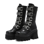 R&B | Gothic Schuhe Frauen Schwarz Hochstiefel Weiblich Hohe Absatz Frauen Combat Punk Chunky Dame