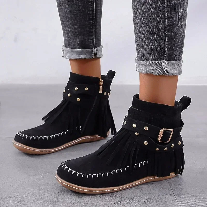 R&B | Runde Zehen Reißverschluss Schnalle Winterstiefel