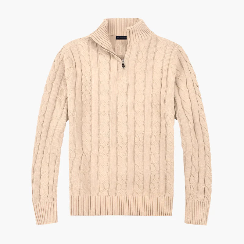 R&B | Pullover mit Zopfmuster und Halbem Reißverschluss - Eleganter Freizeit-Strickpullover