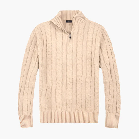 R&B | Pullover mit Zopfmuster und Halbem Reißverschluss - Eleganter Freizeit-Strickpullover