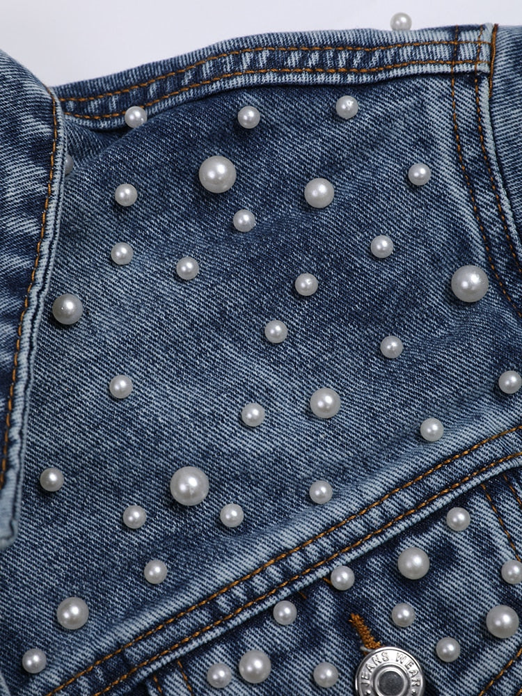 R&B | Jeansjacke - Denim-LiR&Bling mit Stilvoller Perlenverzierung