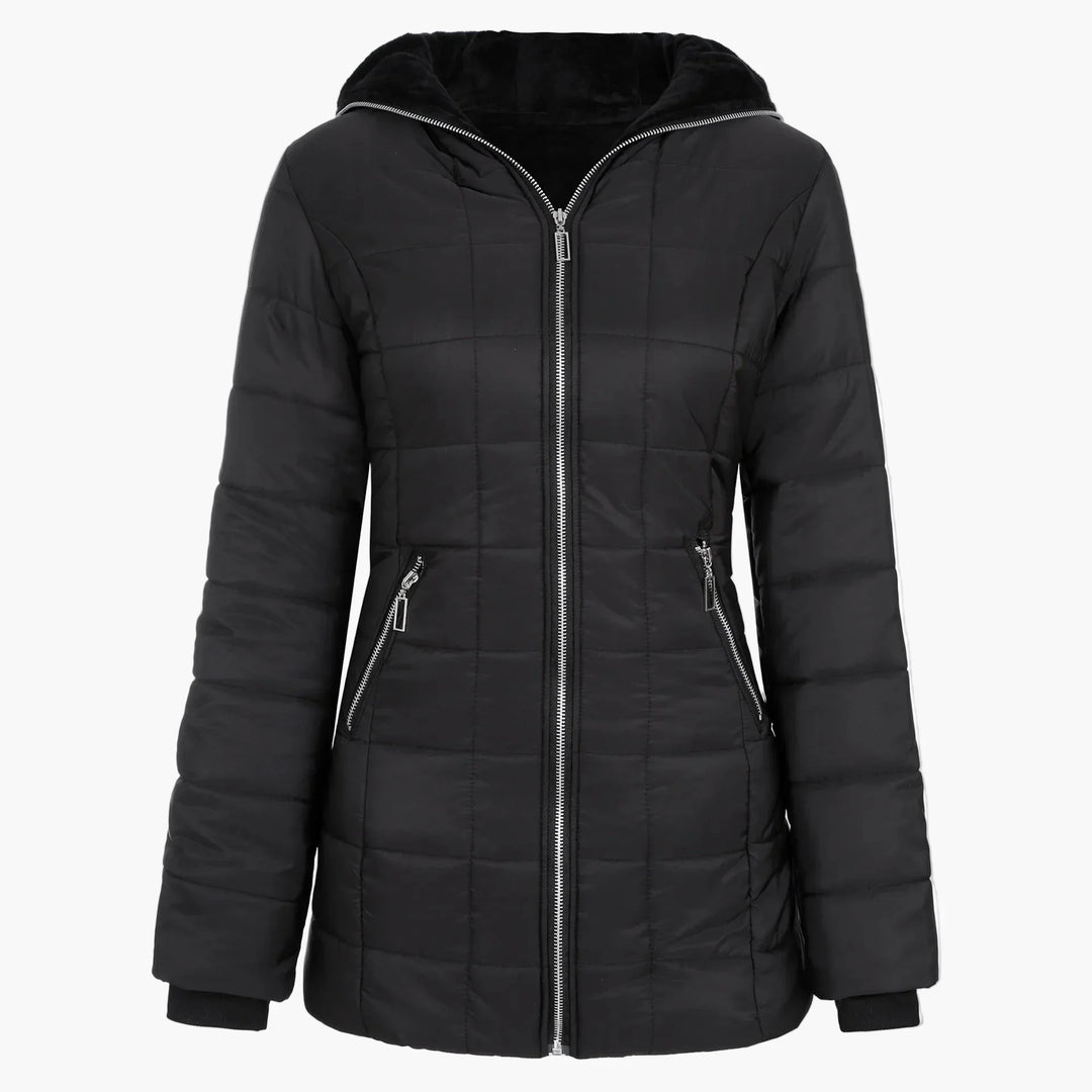R&B | Winter Steppjacke mit Kapuze und Asymmetrischem Reißverschluss - Modische Outdoorjacke für Kalte Tage