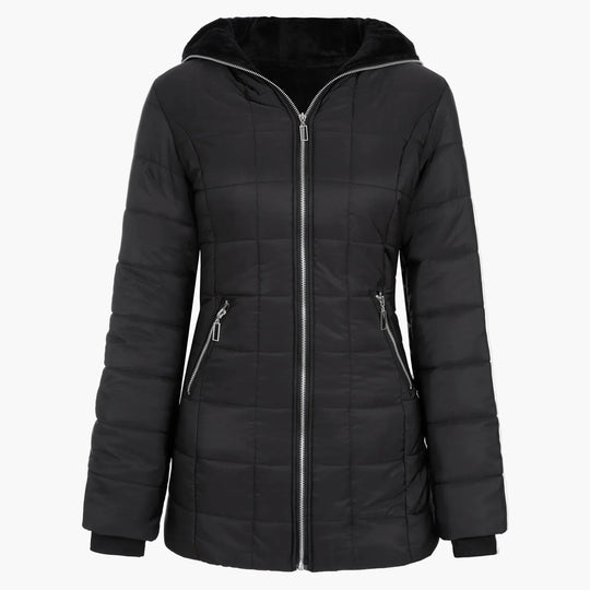 R&B | Winter Steppjacke mit Kapuze und Asymmetrischem Reißverschluss - Modische Outdoorjacke für Kalte Tage