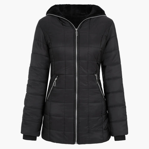 R&B | Winter Steppjacke mit Kapuze und Asymmetrischem Reißverschluss - Modische Outdoorjacke für Kalte Tage