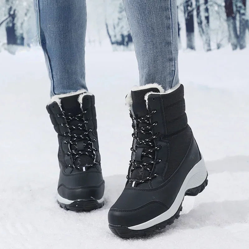R&B | Schneestiefel – Mitten-Wade – Kunstfell Gefüttert – Schnürsenkel – Plattformsohle – Wasserabweisend