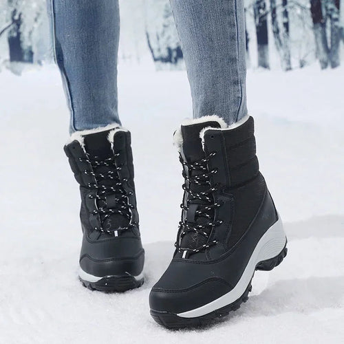 R&B | Schneestiefel – Mitten-Wade – Kunstfell Gefüttert – Schnürsenkel – Plattformsohle – Wasserabweisend