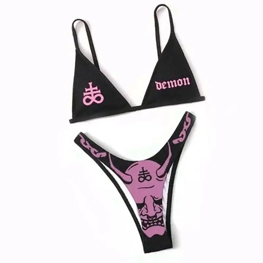 R&B | Sexy Goth Bikini Frauen Buchstaben Totenkopf Druck Badeanzug Split Badeanzug Hohe Taille Gotische Bikini Set Strandoutfits