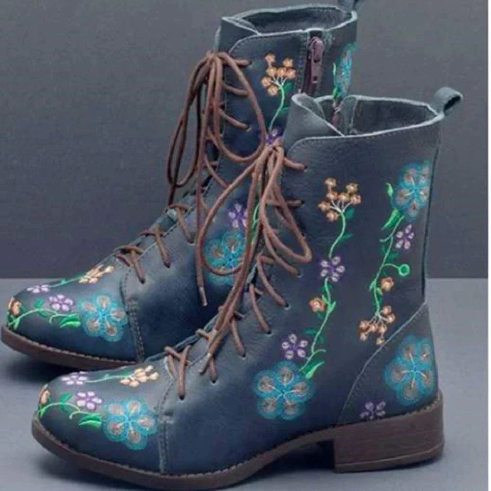 Bestickte Blumenstiefel mit Schnürung R&B