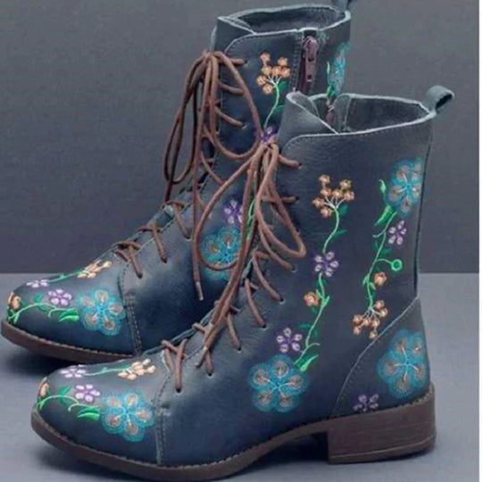 Bestickte Blumenstiefel mit Schnürung R&B