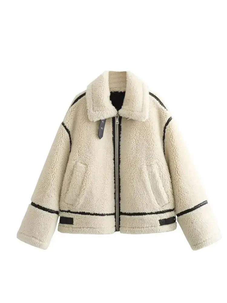 R&B | Lässige Jacke mit Pelzkragen und Farbblockierung