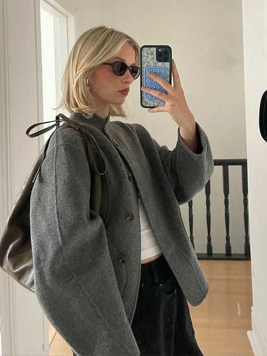 R&B | Stehkragen Knopfverschluss Mantel Fronttaschen Kurze Jacke