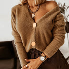 R&B | Strickjacke Weiche Strickware V-Ausschnitt Große Knöpfe Lockere Passform