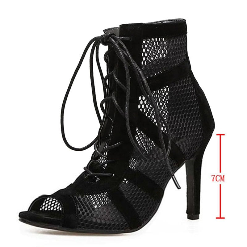 R&B | Damen Sandaletten mit Hohen Absätzen - Verführerische Spitze und Mesh für Den Perfekten Party-Look