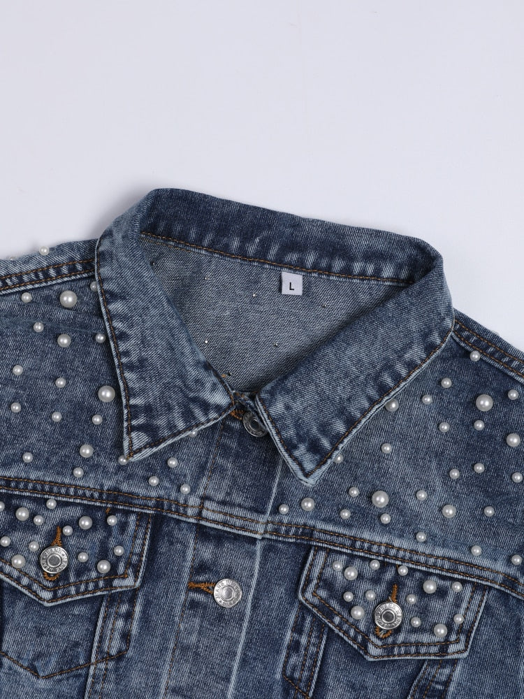 R&B | Exklusive Lina Jeansjacke Denim-LiR&Bling mit Stilvoller Perlenverzierung