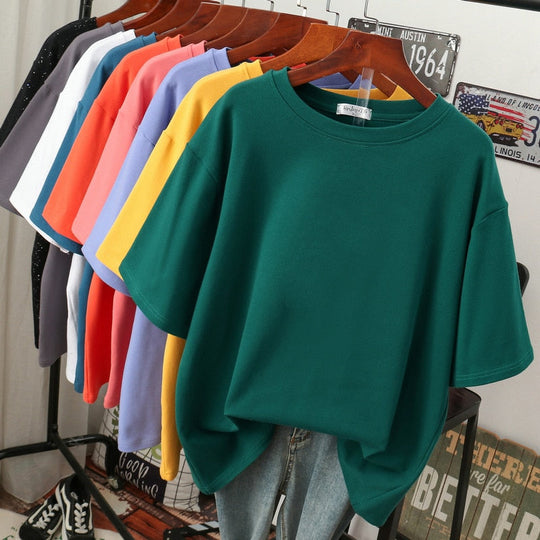 R&B | Oversized Baumwoll-Basic-T-Shirt für Damen