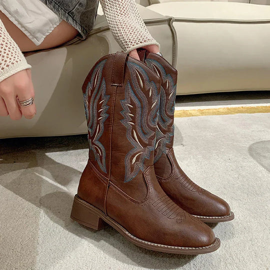 R&B | Bestickte Cowboystiefel Aus Leder für Damen