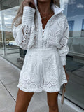 R&B | Lochspitzenbluse und Shorts-Set